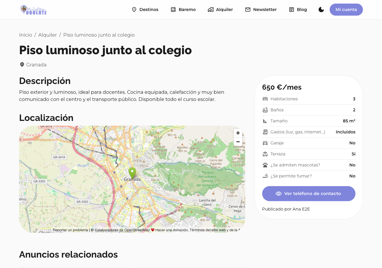 Ficha del anuncio ya publicado